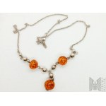 Necklace with 3 natural ambers - 925 silver