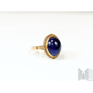 Prsten s modrým spinelovým kamenem - 750 zlata
