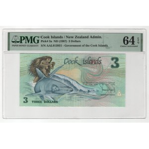 Cook Islands 3 Dollars 1987 (ND) PMG 64 Choice Uncirculated EPQ
