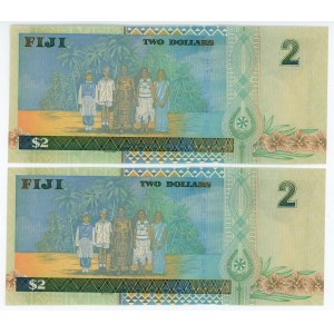 Fiji 2 x 2 Dollars 2002 With Consecutive Numbers