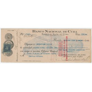 Cuba Banco Nacional de Cuba Florida Cheque for $330 1920