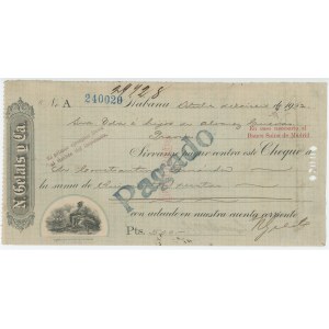 Cuba Bank N.Gelats & Co Habana Cheque for 500 pesetas 1922