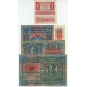 Austria Lot of 5 Banknotes 1912 - 1922