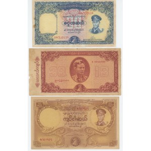 Myanmar Lot of 3 Banknotes 1958