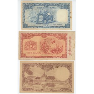 Myanmar Lot of 3 Banknotes 1958