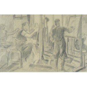 Stanisław KAMOCKI (1875-1944), V ateliéri - hodina kreslenia, študenti pri stojane, III 1941(?)