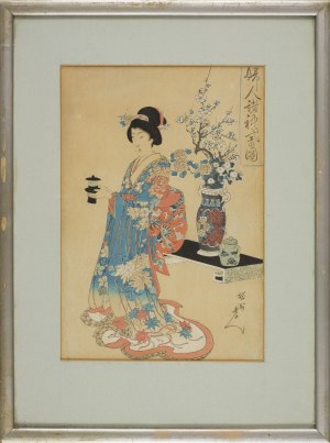 Yōshū Chikanobu, Strojnie ubrana kobieta serwująca herbatę