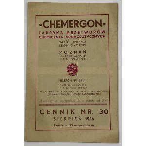 [1936] CHEMERGON Chemische und pharmazeutische Verarbeitungsfabrik Preisliste Nr. 30 August
