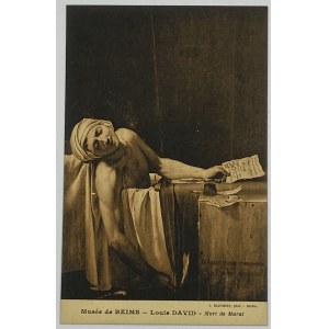 Postcard - rotogravure with reproduction of Mort de Marat painting, Louis David