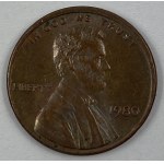 US coins: half dollar 1972 [JFK], quarter dollar 1989 [Washington], one dime 1982 [Roosevelt], five cents 1983 [Jefferson], one cent 1980 [Lincoln].