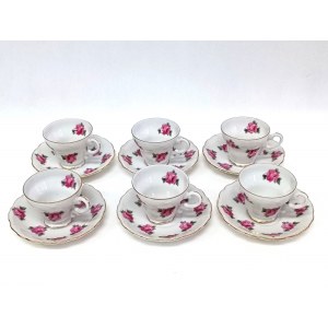 Porcelanowy komplet sześciu filiżanek do kawy/espresso z spodeczkami Cherry Blossom, Japonia
