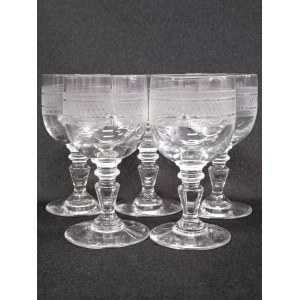 Set of five decorative sherry / port glasses