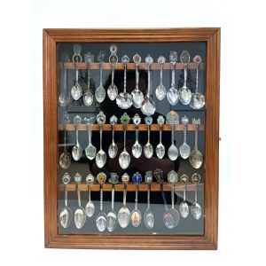 Set of 36 collectible spoons in glass case, USA