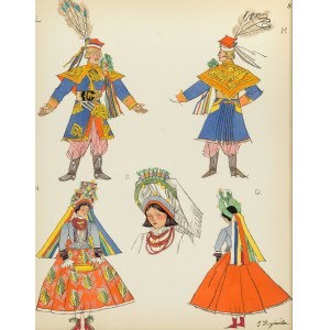Zofia Stryjeńska ( 1894 - 1976 ), Krakowianin i Krakowianka - stroje weselne, plansza VIII z teki 'Polish Peasants' Costumes