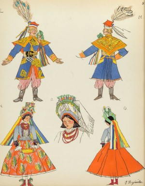 Zofia Stryjeńska ( 1894 - 1976 ), Krakowianin i Krakowianka - stroje weselne, plansza VIII z teki 'Polish Peasants' Costumes