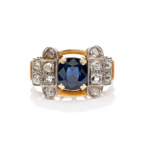 Ring with sapphire and diamonds, 1940s-50s.