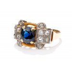 Ring with sapphire and diamonds, 1940s-50s.