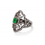 Ring mit Smaragd und Diamanten, Frankreich, um die Mitte des 20. Jahrhunderts.