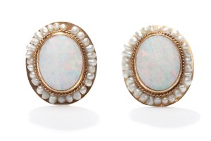 Earrings with opals and pearls, 2nd half of 20th century.