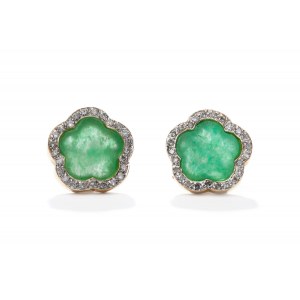 Earrings with jade and diamonds, early 21st century.