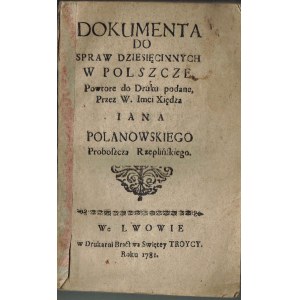 Dokumenta do sprawach dziesięcinnych w Polszcze, Lwów 1781