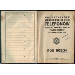Spis Abonentów Warszawskiej Sieci Telefonów 1933 / 1934