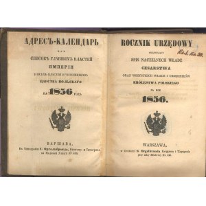 Úradná ročenka obsahujúca zoznam hlavných štátnych orgánov a úradníkov Poľského kráľovstva 1856