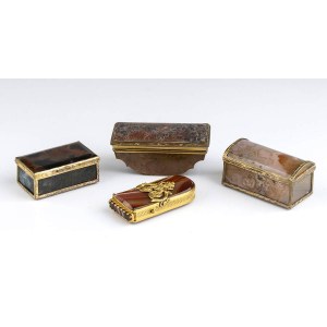 Lot consisting of four small French boxes in agate, diapre and marble - 19th century