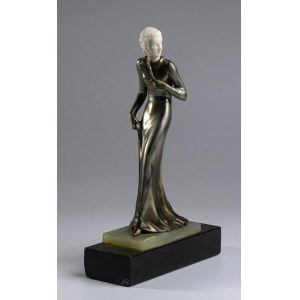 French bronze sculpture depicting Lady in silver dress - signed Lorenz