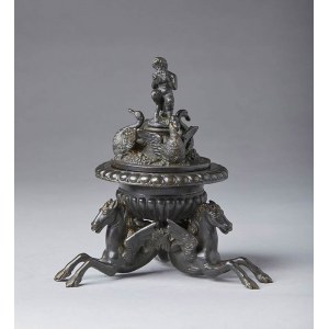 Bronze inkwell with seahorses - 19th century