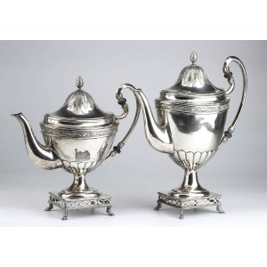 German silver coffee pot and teapot - Hanau late 19th century, silversmith J.D SCHLEISSNER & SOHNE