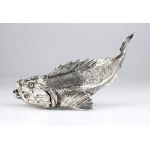 Pair of silver sculptures depicting fishes, signed ATTILIO DE LUCA