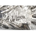 Pair of silver sculptures depicting fishes, signed ATTILIO DE LUCA