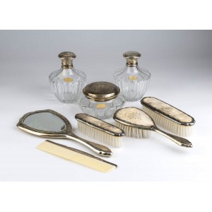Italian silver and cut glass toilet set - 1950s