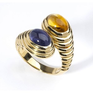 BULGARI: gold, topaz and amethyst contrarié ring