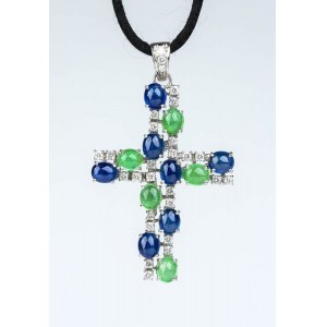 CRISTILLO: emerald zaffire diamond necklace cross pendant