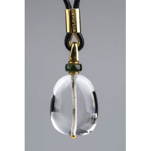 BULGARI: black leather necklace with rock crystal pendant