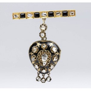 Diamonds, onix and enamel gold brooch/pendant - 19th century