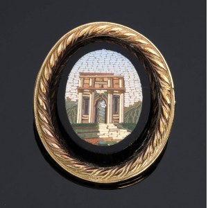 Italian gold micromosaic brooch - 19th century