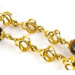 Long gold link necklace with tiger eye quartz beads