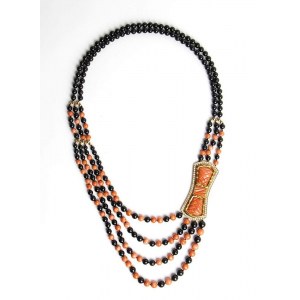 Cerasuolo coral, onyx and diamond long gold necklace