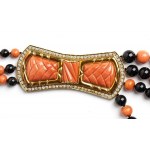 Cerasuolo coral, onyx and diamond long gold necklace