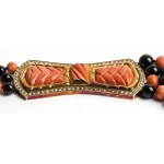 Cerasuolo coral, onyx and diamond long gold necklace