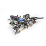 Coloured stone gold and silver dragonfly brooch