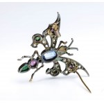 Coloured stone gold and silver dragonfly brooch