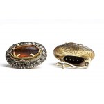 Amber and rose diamonds gold and silver ring, brooch and earrings