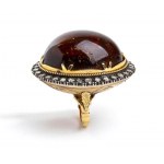 Amber and diamonds gold and silver ring