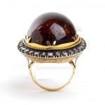 Amber and diamonds gold and silver ring