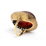 Amber and diamonds gold and silver ring