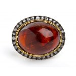 Amber and diamonds gold and silver ring